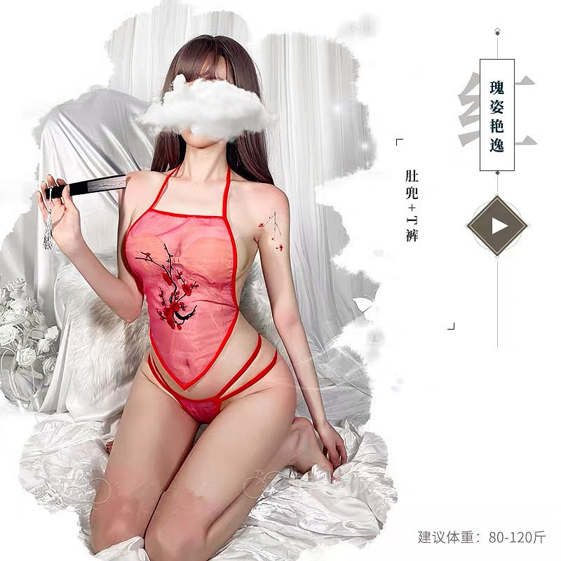 Wanchunshan Sexy Lingerie Embroidered Bellyband See-Through Soft Plum Blossom Pattern Classical Temptation Suit Dropshipping