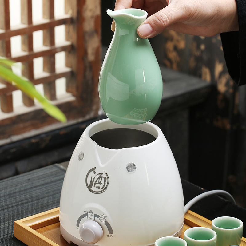 Wine Warmer, Wine Warmer, Yellow Wine Flower Carving Wine Kettle, Fast Electric Heating, Constant Temperature Ceramic Wine Set, Hot Wine 0.1kg Half Catties