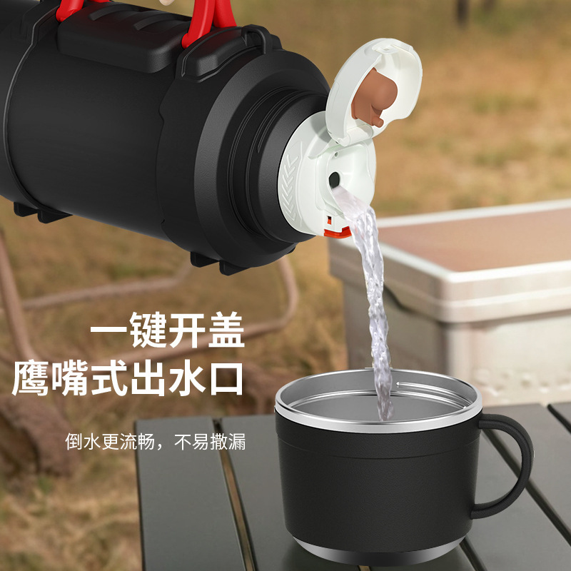 Large Capacity Outdoor Camping All-Steel Travel Pot Portable Butterfly Handle 316 Stainless Steel Vehicle-Mounted Thermal Kettle