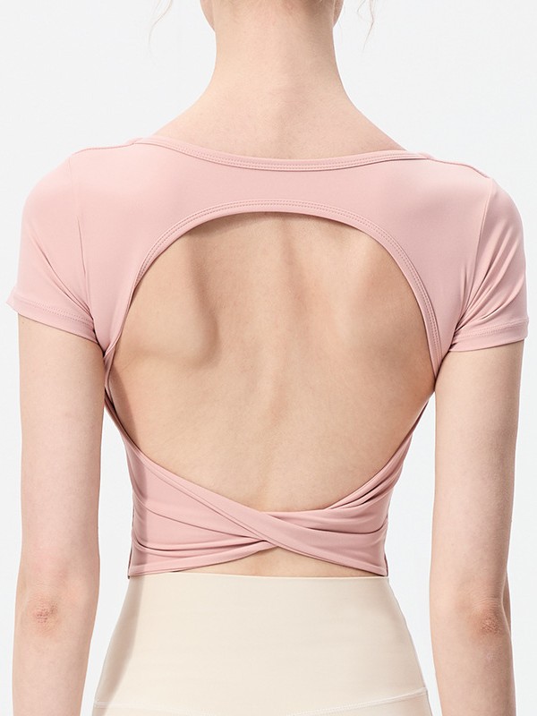 2025 Spring Sports Short-sleeved Women's One-piece Cup Fitness Running T-shirt Sexy Backless Slim-fit Yoga Clothes for Outer Wear