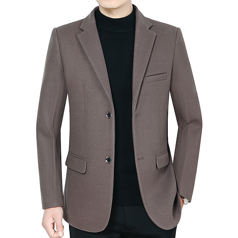 Autumn and Winter Woolen Suit Jacket for Men, Short Slim Fit, Middle-Aged Woolen Casual Jacket for Dad, Solid Color Casual