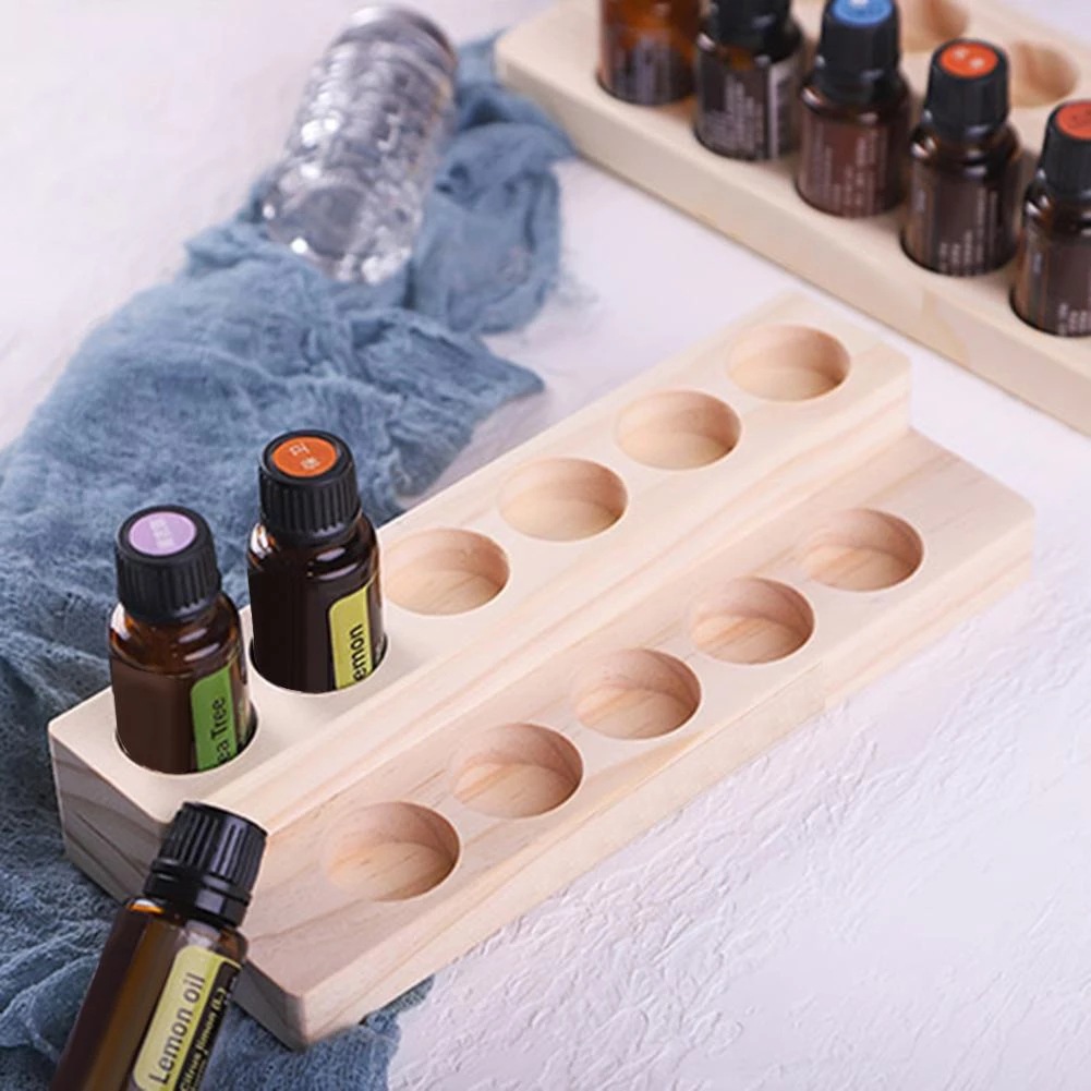 Wooden Double-Layer Essential Oil Display Rack Pine Wood 11 Grids 15ml Doterra Essential Oil Bottle Storage Rack Can Be Printed with Logo