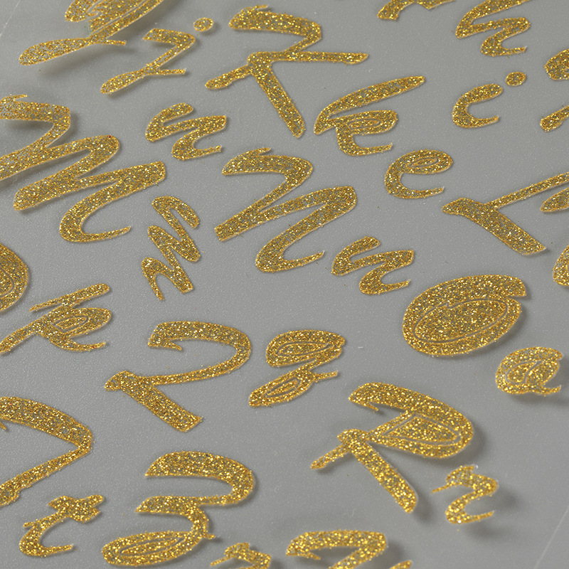Pu Glitter Self-Adhesive Stickers Gold and Silver English Number Shape Glitter Stereo Fun Kidsren's Stickers Wholesale DIY