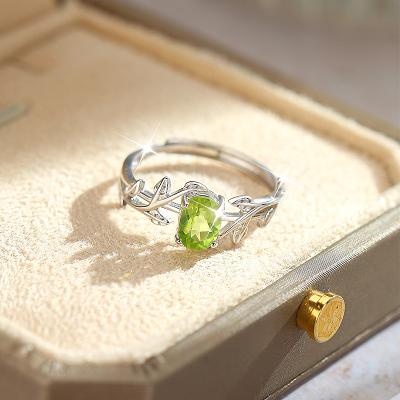 Cross-Border Retro S925 Sterling Silver Natural Crystal Stone Leaf Four-Claw Ring Fashionable Accessible Luxury High-End Personalized Ring