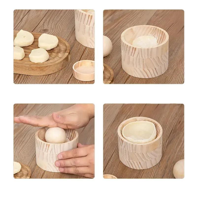 Wooden Round Pressing Dumpling Wrapper Artifact Solid Wood Kitchen Rolling Dough Mold Household Bun Wrapper Special Mold