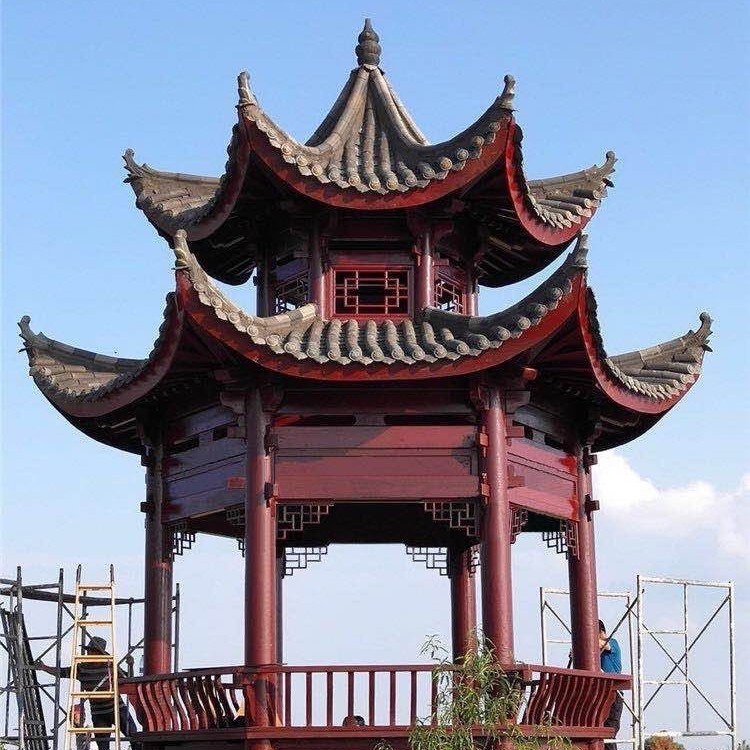 Outdoor Gazebo, Courtyard Solid Wood Four-Corner Pavilion, Indoor Villa Antique-Style Long Corridor Wooden House, Outdoor Anti-Corrosion Wood Octagonal Pavilion