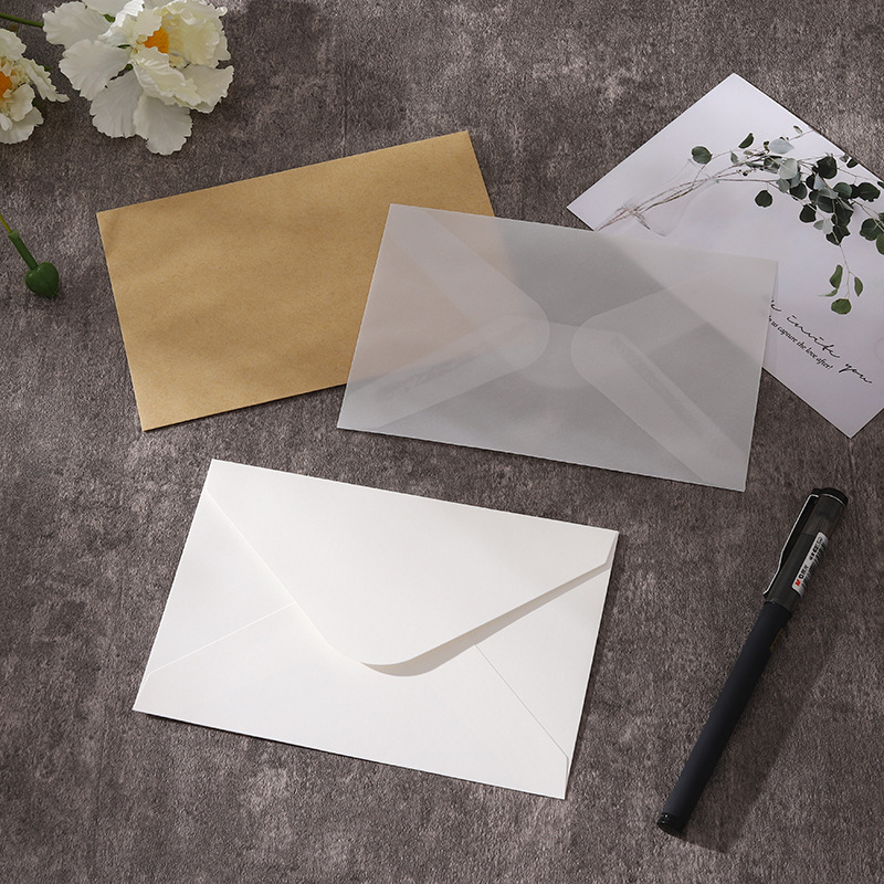 Spot blank translucent sulfuric acid paper European white kraft paper envelope with logo printing ding system
