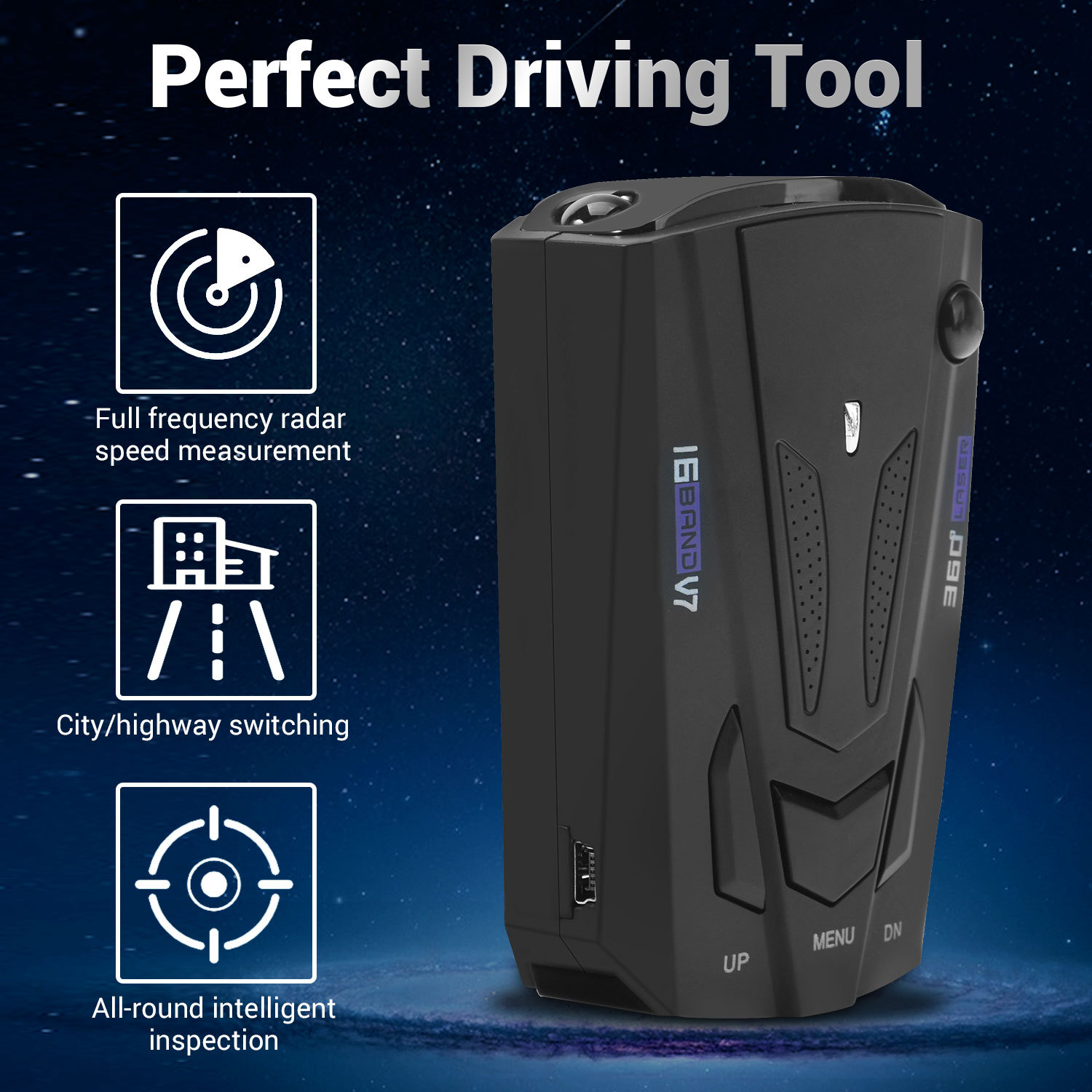 Электронный радар-спидометр V7 для автомобиля на китайском, английском и русском языках