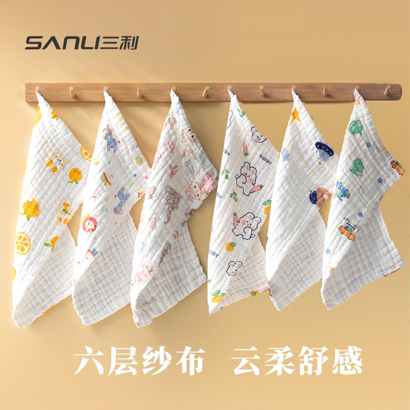 Sanli Towel Children's Towel 6-layer High Density Pure Cotton Yarn Printed Towel Baby Baby Newborn Face Towel