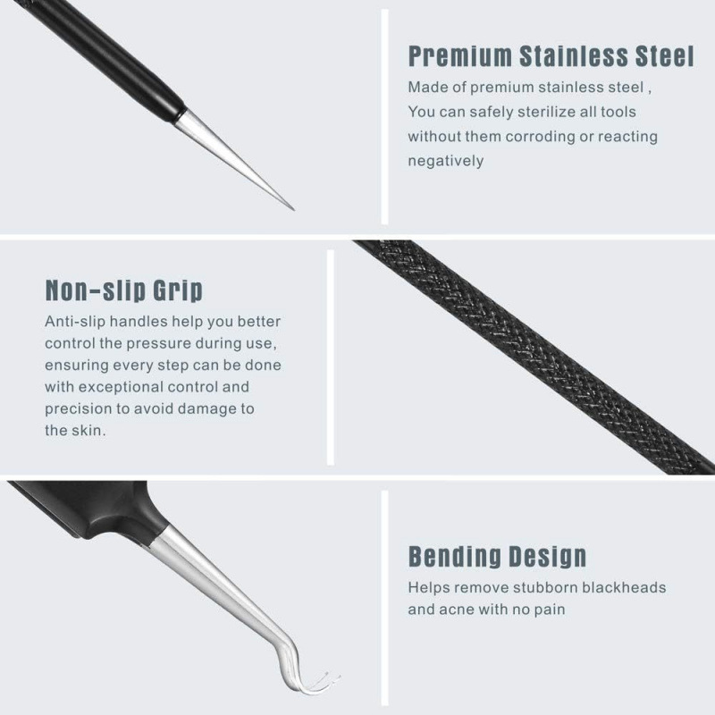 Blackhead Removal Needle Tool suit with Storage Box Extractor Curved Blackhead Tweezers for Acne Removal