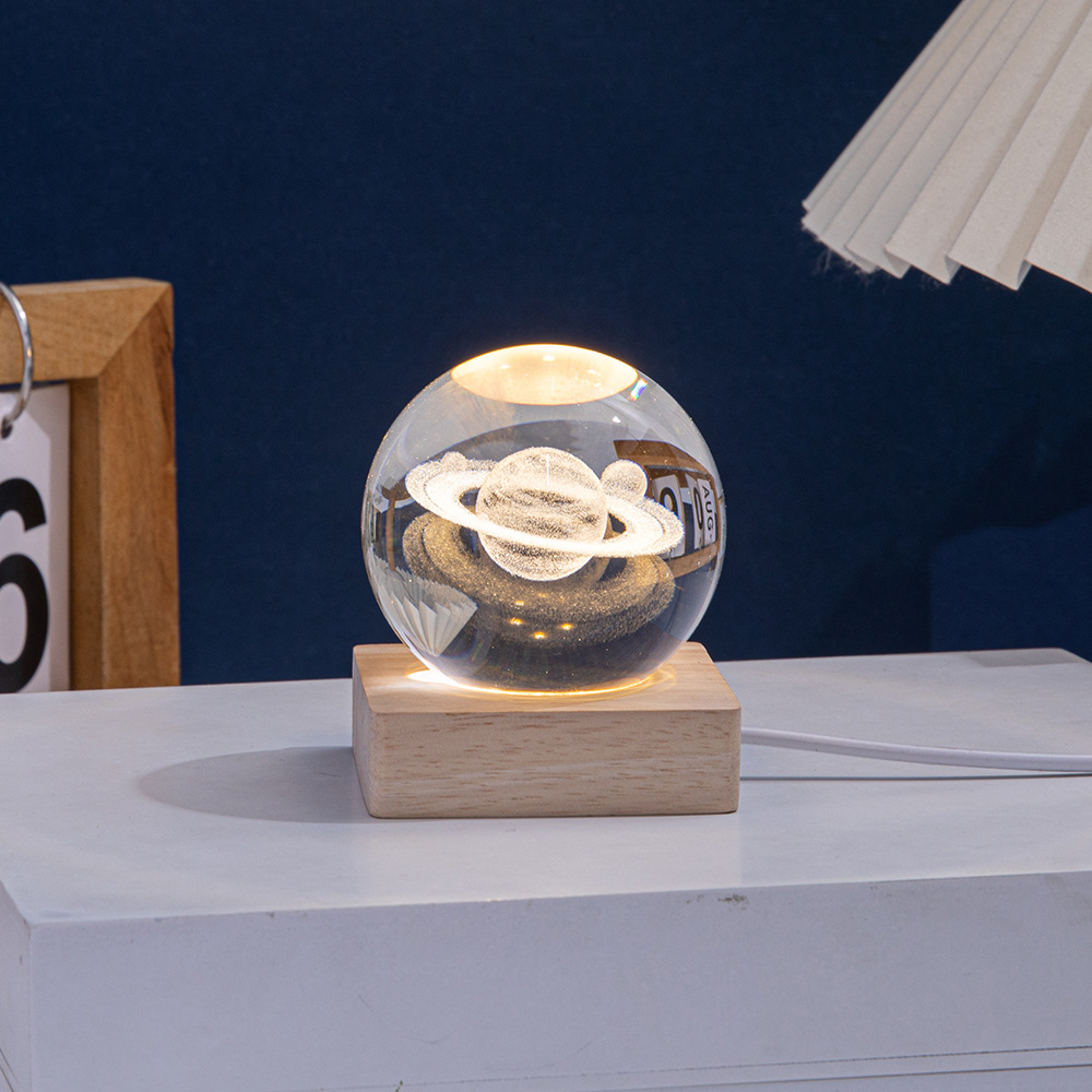 Crystal Ball with 3D Carving USB Ambient Decorative Light Small Square Crystal Gift Light White Crystal Wedding Gift