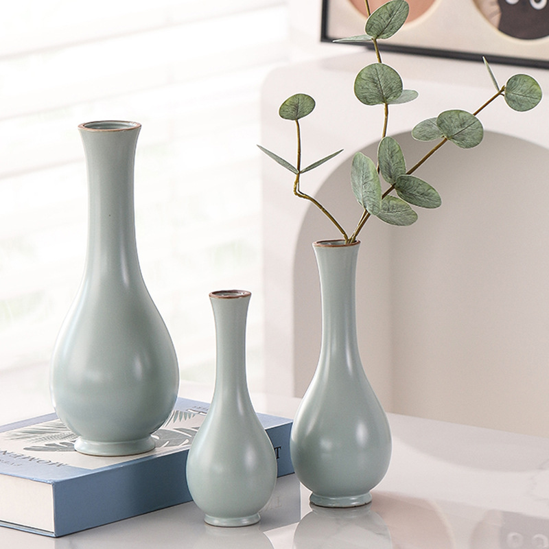 Эмоционально стабильная ваза, керамическая ваза из ру-горшков, маленькая ваза для сухих цветов, ваза Гуаньинь, нефритовая ваза, в китайском стиле, для стола в гостиной