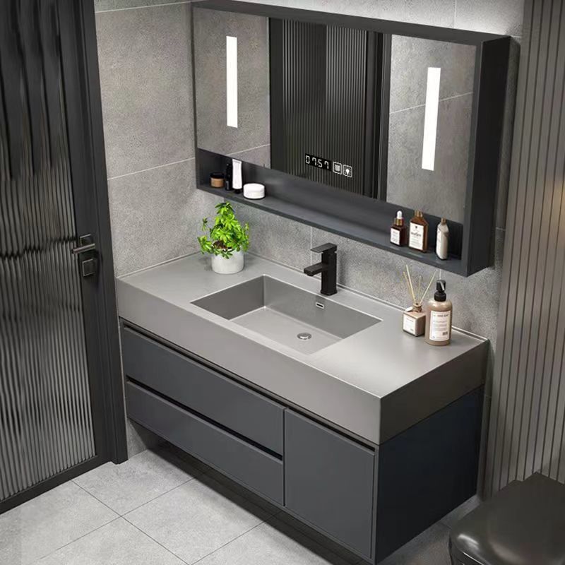 Light Luxury Slate Integrated Solid Wood Bathroom Cabinet Combination Smart Nano Rock Wash Basin Washroom Washstand