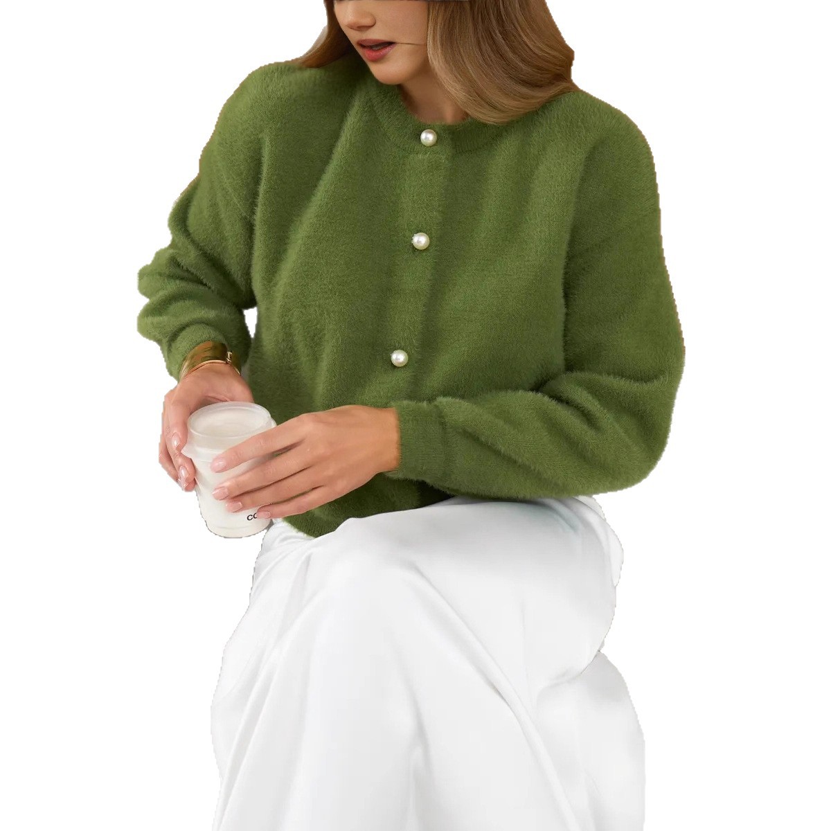 Cross-Border Imitation Mink Velvet Cardigan Sweater for Women Spring and Autumn New Plush Top Solid Color Loose Lazy Style Knitted Jacket