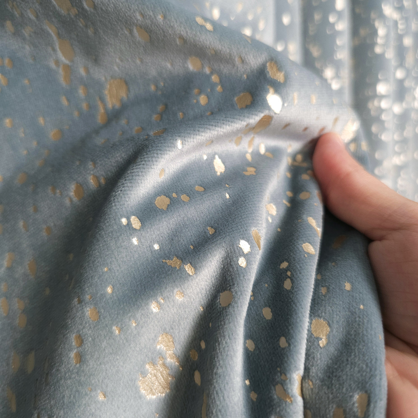 Modern Gray-Blue Velvet Light Luxury High-End Curtains for Bedroom, Full Blackout, Villa Living Room, High-End and Luxurious Feel