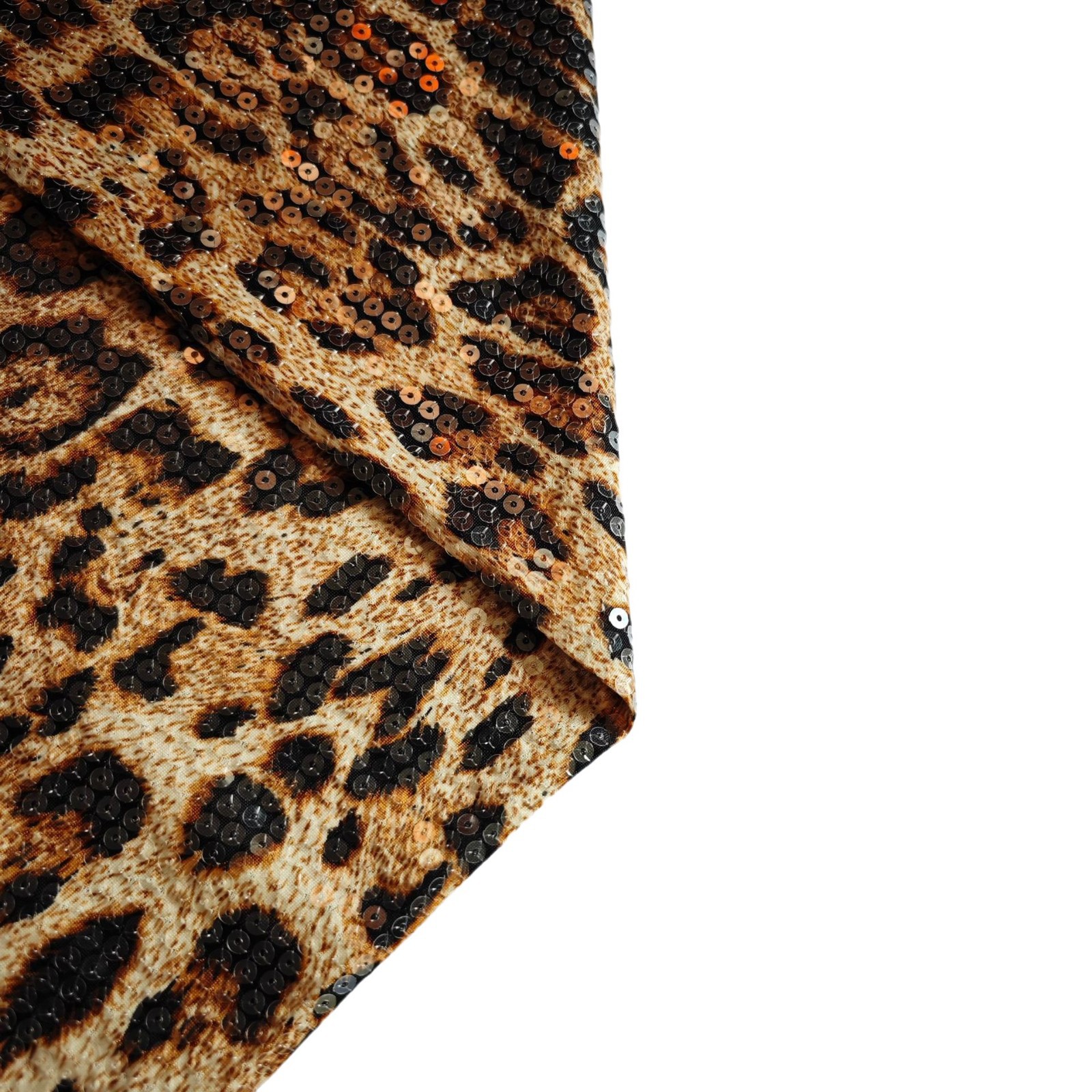 Ice Silk Leopard Print Sequin Embroidery Fabric Printed Leopard Print Knit Base Fashion Dress Wedding Dress Fabric