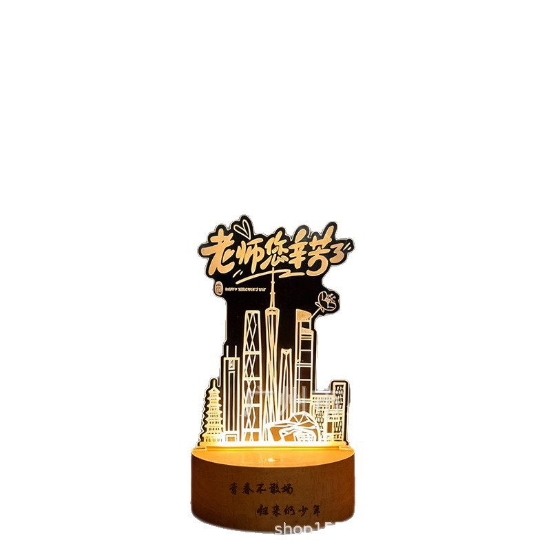 Customized Acrylic Night Light with Pictures, Luminous Solid Wood Desktop Ornaments, Holiday Souvenirs, Business Gifts
