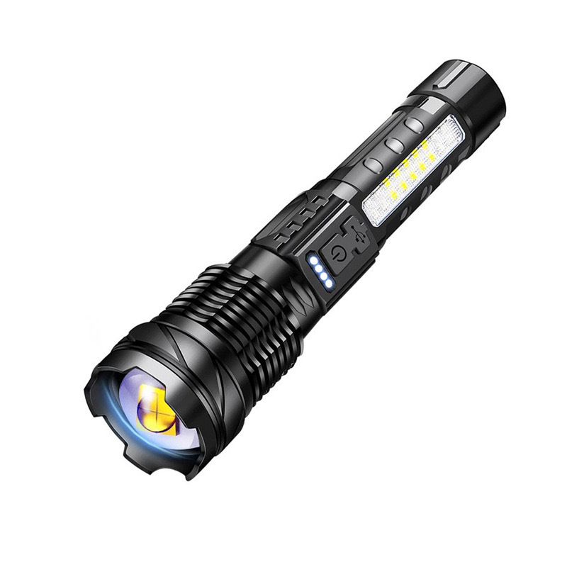 Cross-border explosion outdoor LED flashlight portable zoom type-c charging long life mini bright flashlight