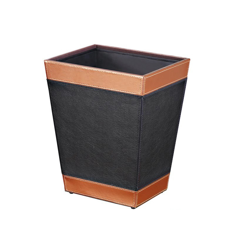Double-layer leather sorting room bucket hotel room flip sorting trash can square double-layer leather pattern trash can