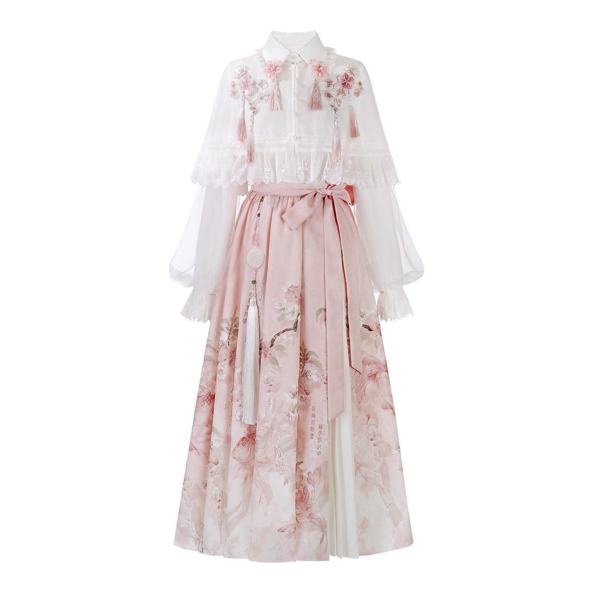 Yimengge Original Cherry Blossom Rain Chinese Style Han Element Women's New Chinese Style Shawl Top and Skirt Set 9749