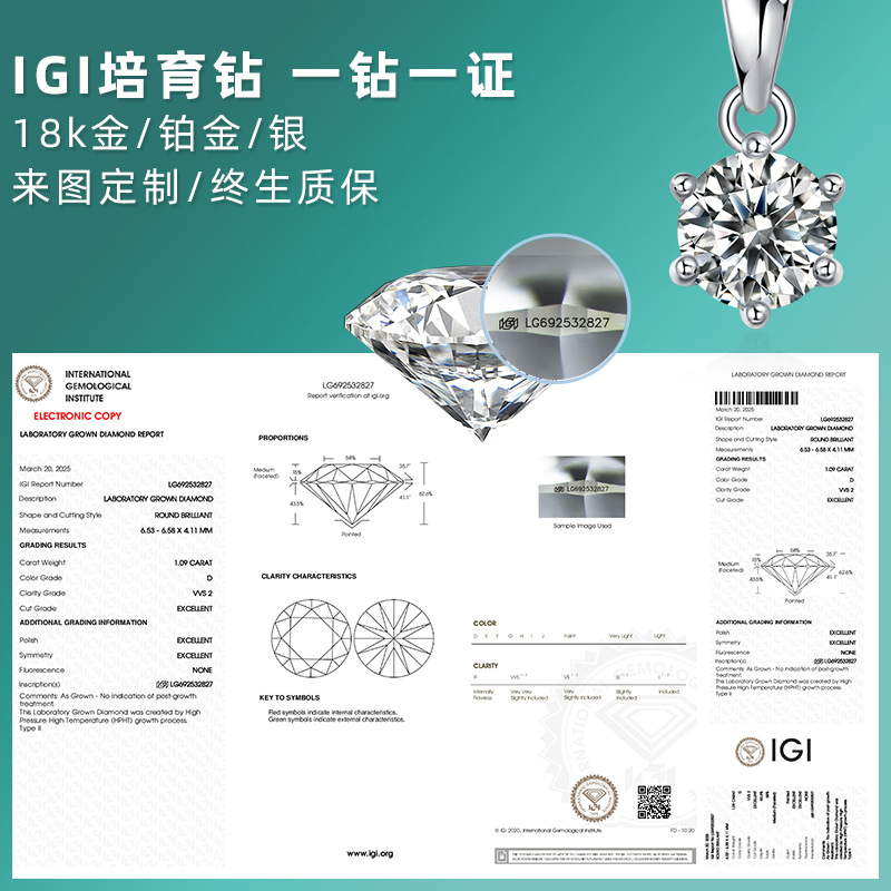 Factory Direct 18K Gold Customized Gift for Wife 18K Classic S925 Silver D Color Igi Cultivated Diamond Necklace