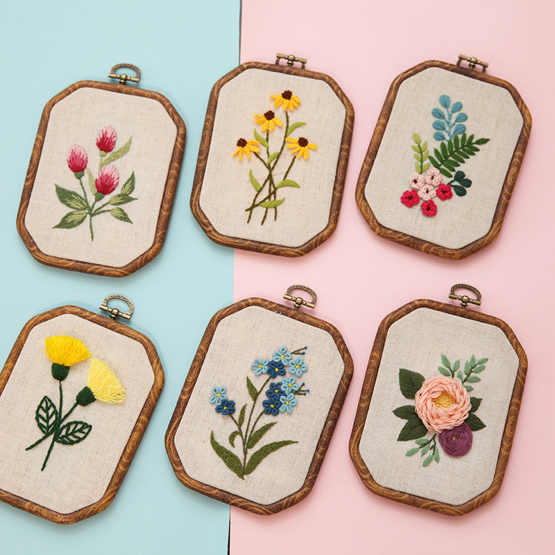 Восьмиугольная вышитая растягивающаяся картина, ручная вышивка, DIY, набор для вышивания для начинающих, цветы и трава, европейская картина