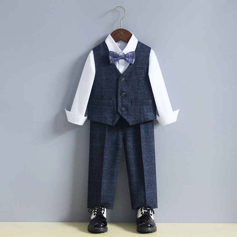 Factory Direct Sales Boys' Small Suits Children's British Style Suits Plus Velvet Boys' Korean Style Vest Dresses