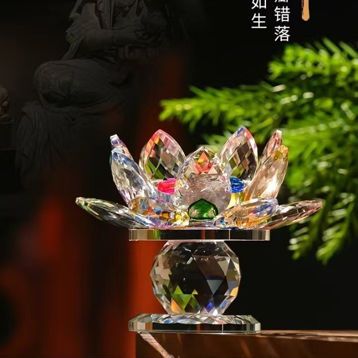 Factory Direct Sales Colored Crystal Butter Lamp Lotus Lamp Holder Crystal Lotus Candle Holder Lotus Lamp Ornaments Decorative Supplies