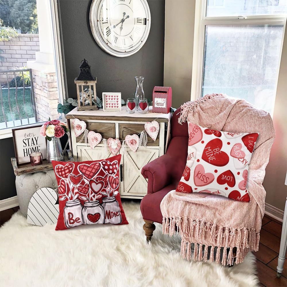 Amazon Valentine's Day Pillow Cover Linen Cushion Cover Sofa Living Room Home Decoration Pillow Cover Short Plush Pillow