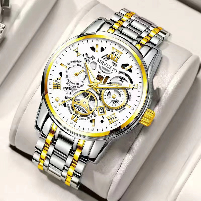 Foreign Trade Hot Selling Fashion Calendar Men's Watch Men's Watch Hollow Steel Band Quartz Watch Business Manufacturer Spot Wholesale