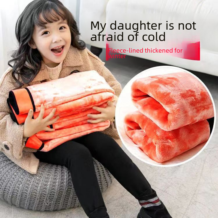 Girls' Leggings Spring and Autumn Fleece-Lined Thickened Cotton Pants for Outer Wear Middle and Large Children's Girls Black Tight Warm Pants High Waist