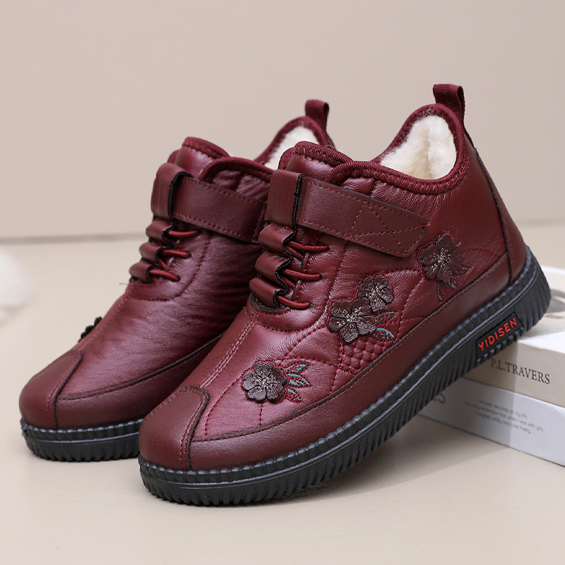 Middle-Aged and Elderly Women's Velvet-Lined Warm Cotton Shoes, Winter Waterproof, Non-Slip, Soft-Soled Snow Boots for Women