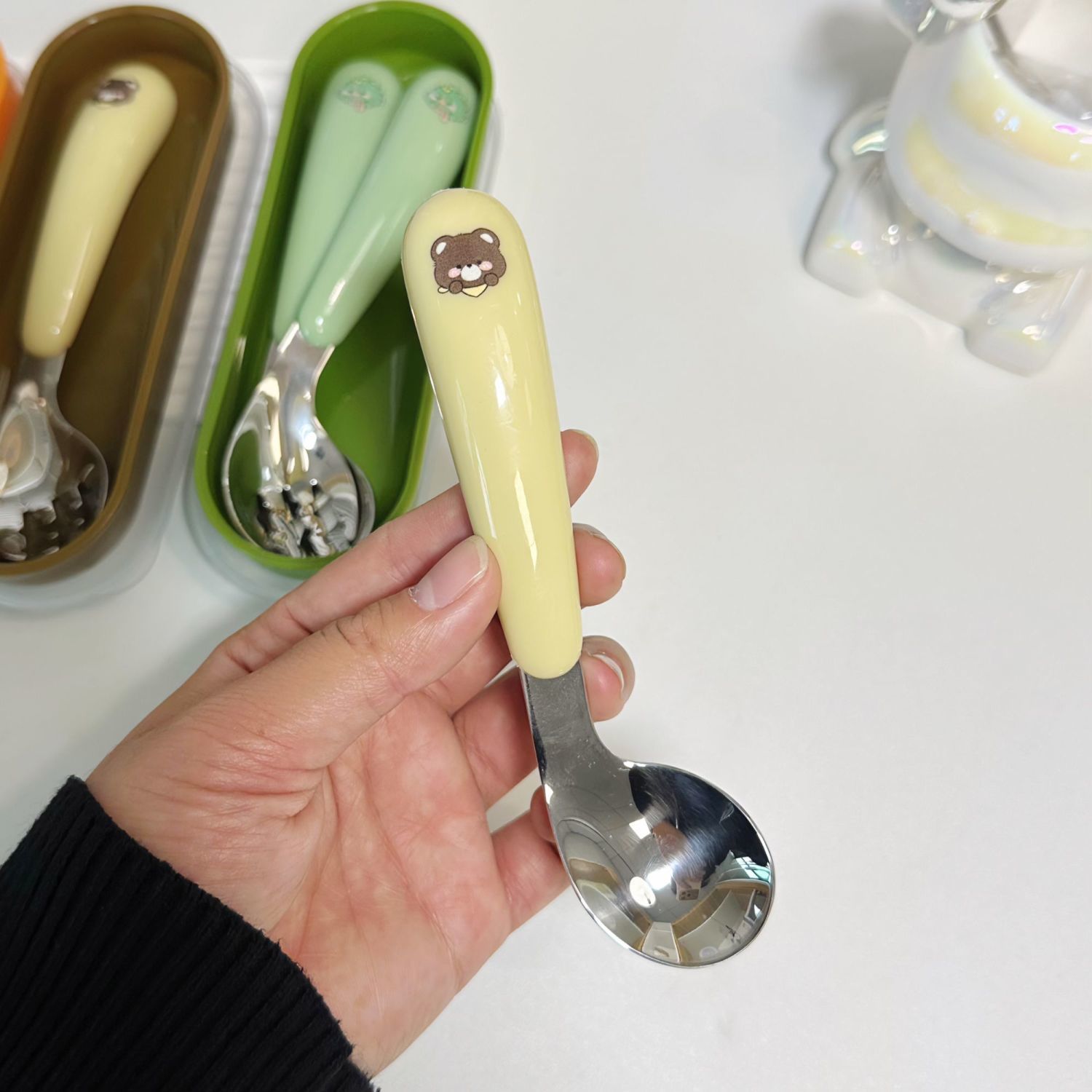 Children's training spoon stainless steel ingot spoon baby spoon baby spoon food grade children's spoon tableware box