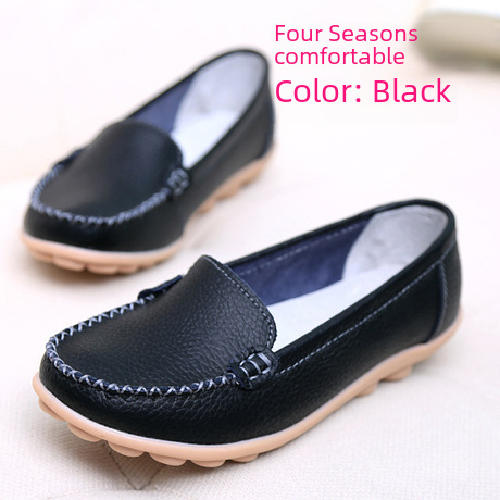 Spring and Autumn Casual Shoes Women's Flat Bean Shoes Leather Shoes Flat Heel Mom Shoes Pregnant Women's Shoes Nurses Shoes White