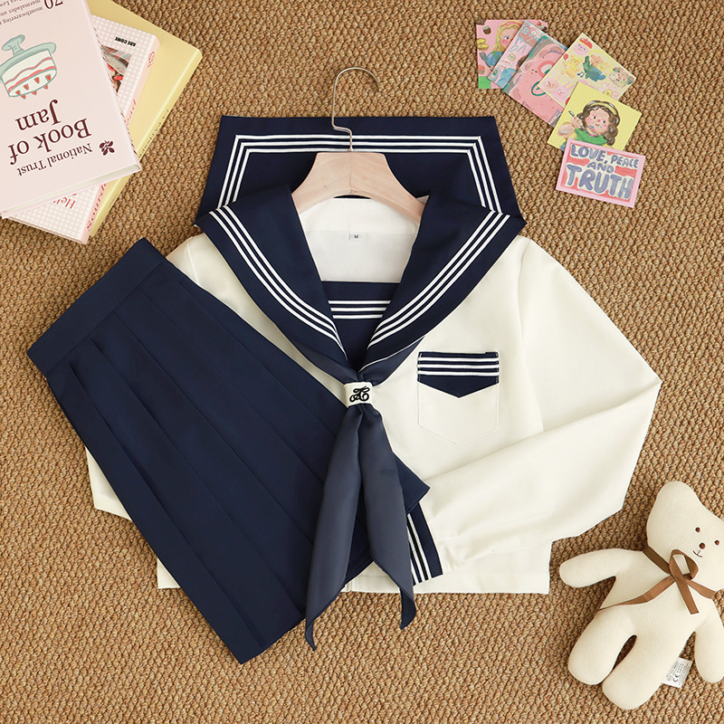 Factory supply jk uniform basic modified white three sailor suit long sleeve navy collar college style Japanese suit