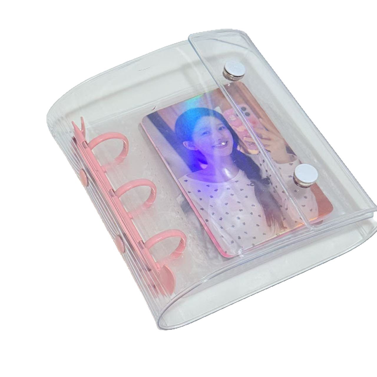 Transparent Pvc Card Album Polaroid Photo Album Loose-Leaf Double Buckle A8 Mini 3-Hole Star 3inch Single-Grids Small Card Storage Album