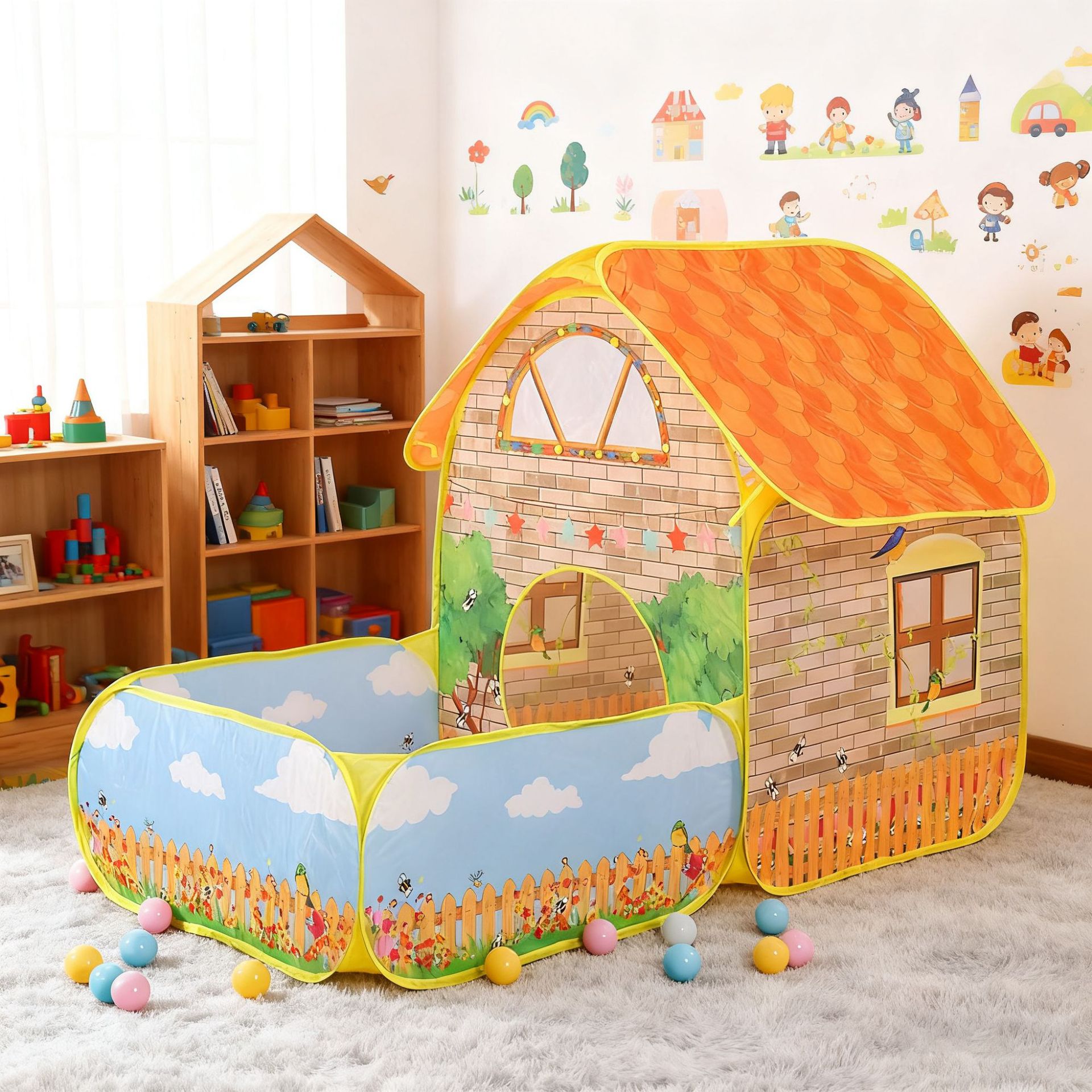 Кросс-бордовая детская палатка, домик для игрушек, внутренний бассейн с шариками, вилла, садовая хижина, игровая палатка