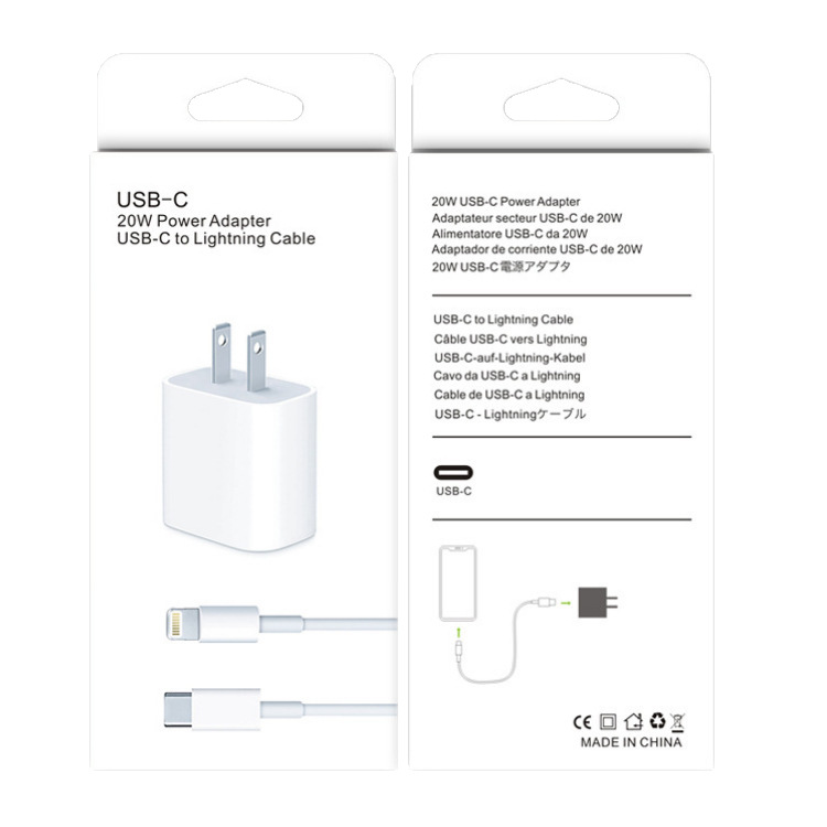 20W Charging Head Data Cable Set with Blister Packaging Box Wholesale Apple Pd Data Cable 2in1 Box in Stock