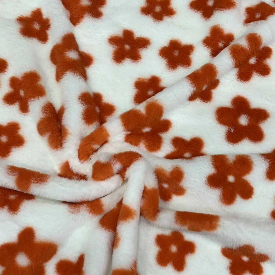 in stock small rabbit fur plum flower rabbit velvet printed plush children's clothing coat shoes and hats toy fabric