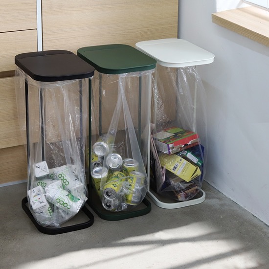 Cross-Border Popular Large 3-Hole 60cm Height Sorting Trash Rack Simple High-Value Trash Bag Rack with Flip Lid