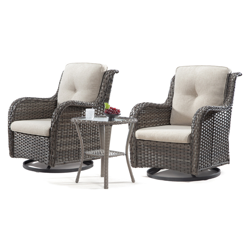 Outdoor Rattan Sofa Table and Chairs, Rocking Chair, Swivel Sofa, Outdoor Leisure Rattan Furniture Set, Swivel Chair Three-Piece Set