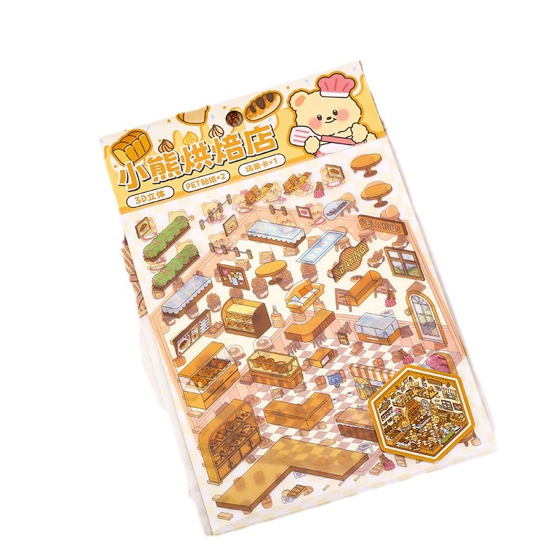 Storage landscape stickers 3D three-dimensional cabin storage house stickers collage miniature landscape handmade DIY stickers