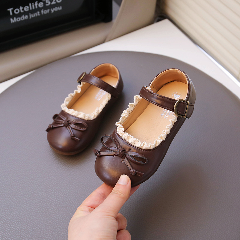 Baby Girl Flats 2025 Spring and Autumn New Style Girls' Bow Performance Shoes Children's Lace-Up Small Leather Shoes Casual Versatile