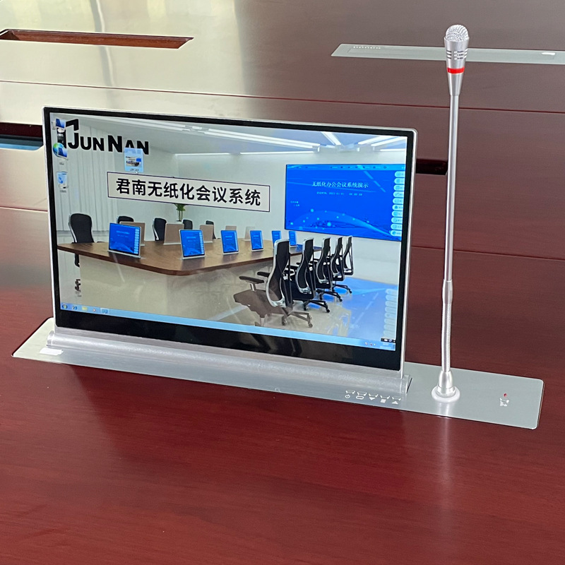 Junnan Lcd Screen Lifter Paperless Conference System Software Digital Table Card Microphone Flip Computer Desk