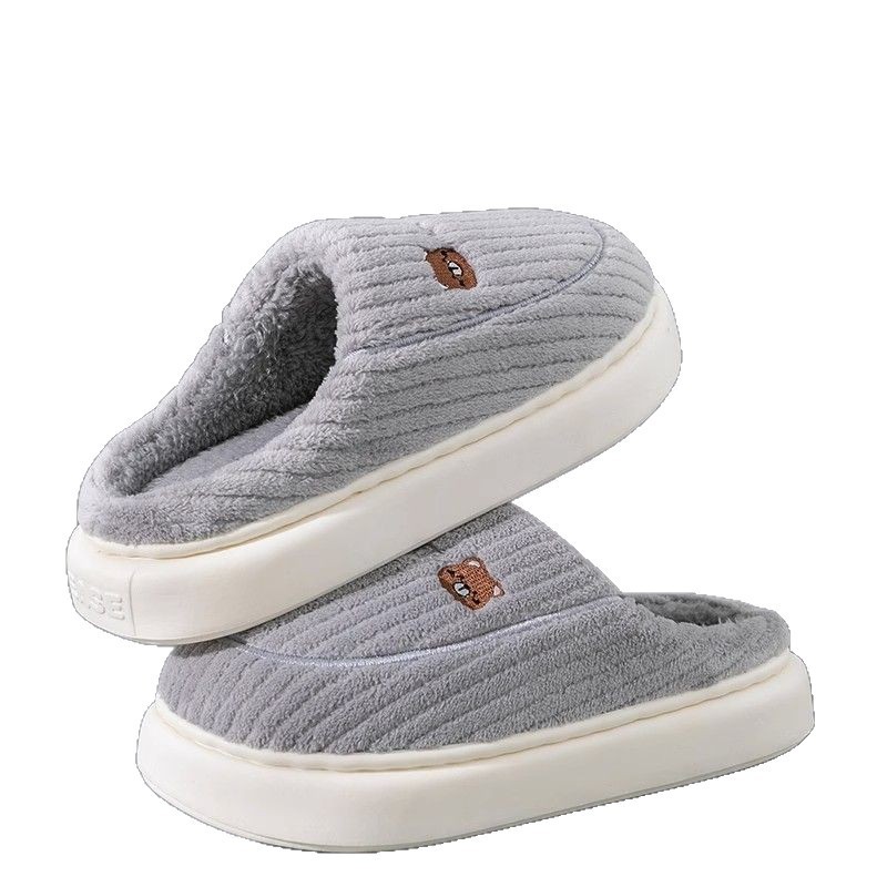 Autumn and Winter Cotton Slippers for Men and Couples, Warm, Non-Slip, Non-Stinky Feet, Thick Soles and Velvet Outer Wear, Cold-Proof Furry Slippers for Women