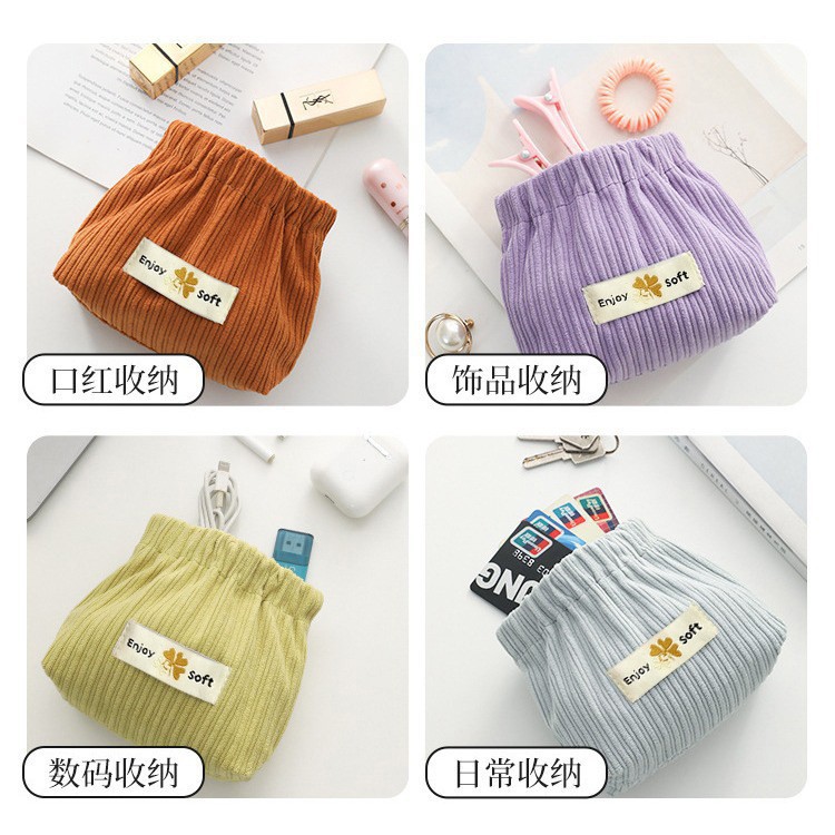 Corduroy Lipstick Cosmetics Bag, Shrapnel Storage Coin Purse, Portable Key Lipstick Coin Carry-On Cosmetic Bag