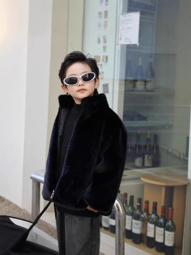 Children's Winter Wear cotton and thickening Fur Coat Boys' Western Style Cotton-padded Coat Girls' Warm Top Baby's Mao Mao Cotton Coat