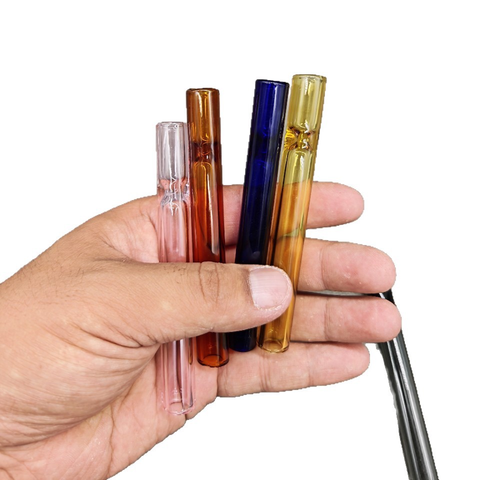 Cross-Border Hot-Selling Colorful Transparent High Borosilicate Glass 4inch Eye-Reducing Glass Smoking Pipe with Customizable Logo