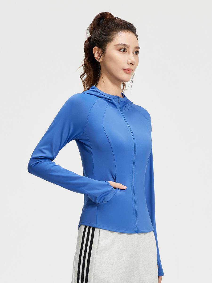 Juyitang Spring New Women's Hooded Tight-Fitting Women's Fitness Sports Yoga Jacket with Pockets