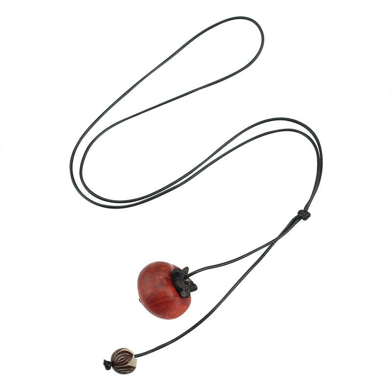 Hot-Selling Blood Sandalwood Everything Goes Well Persimmon Pendant Necklace Women's Wooden Carving Versatile Ethnic Style Sweater Chain Accessories